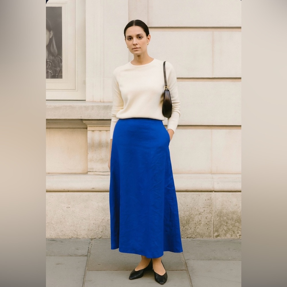 Talbots Blue A-Line Linen Long Skirt Women's Size 10